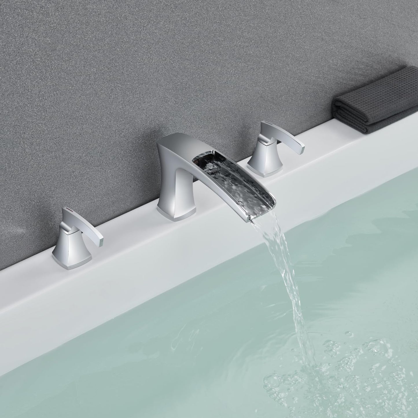 Artiqua Tub Faucet Roman Waterfall Tub Filler Chrome Deck Mount Bathtub Faucets 3 Hole Brass Bathroom Faucets with 2 Handles (Chrome)