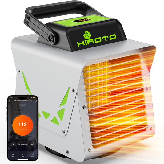 Kiroto 1500W Greenhouse Heater, Portable Outdoor Heater with APP Control,2S Fast Heating Heater for Greenhouse Patio, Garage, Grow Tent, Flower Room, Backyard