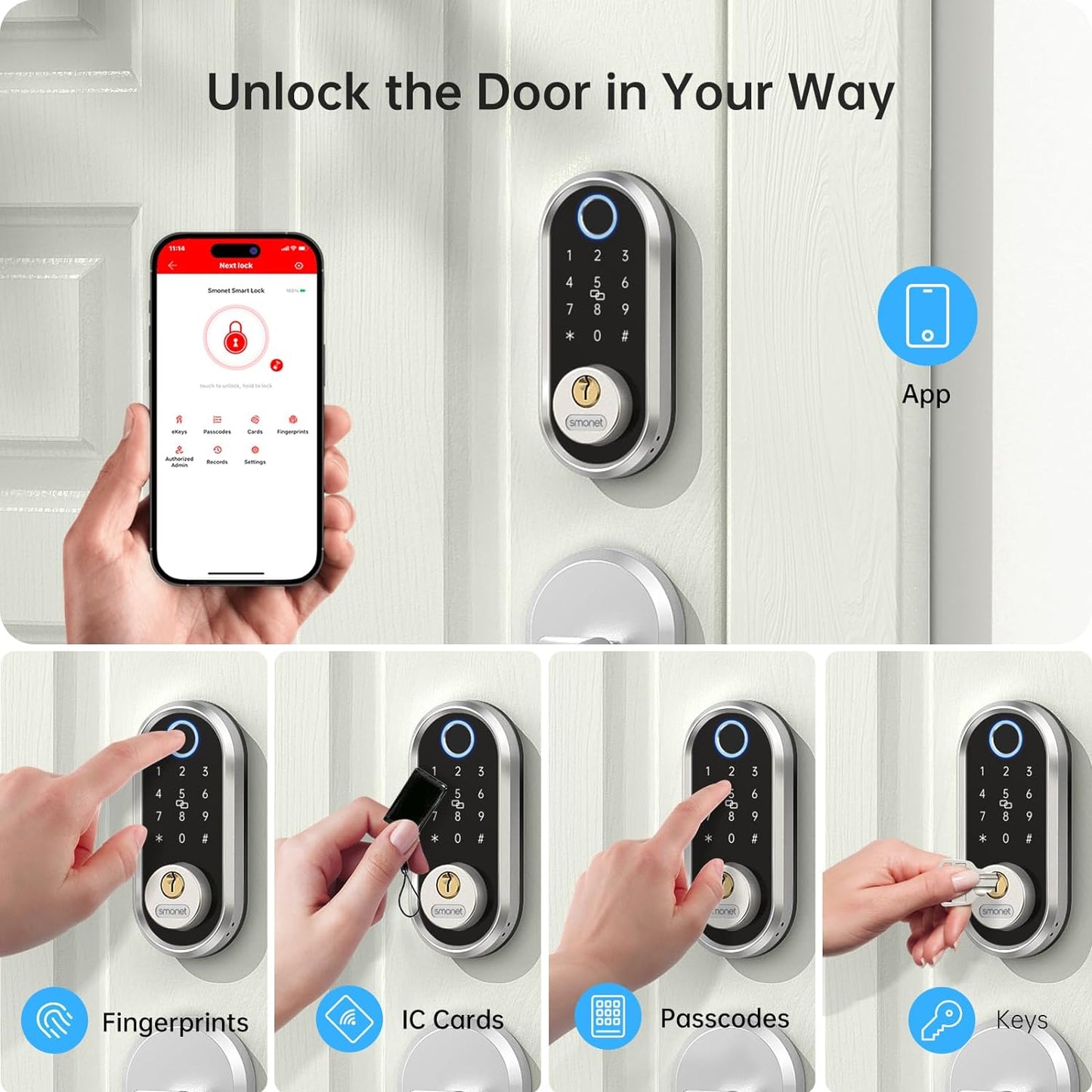 Smart Front Door Lock Set - SMONET Fingerprint Lock Keypad Front Door Lock with Handle Keyless Entry Door Lock Electronic Touchscreen Keypad