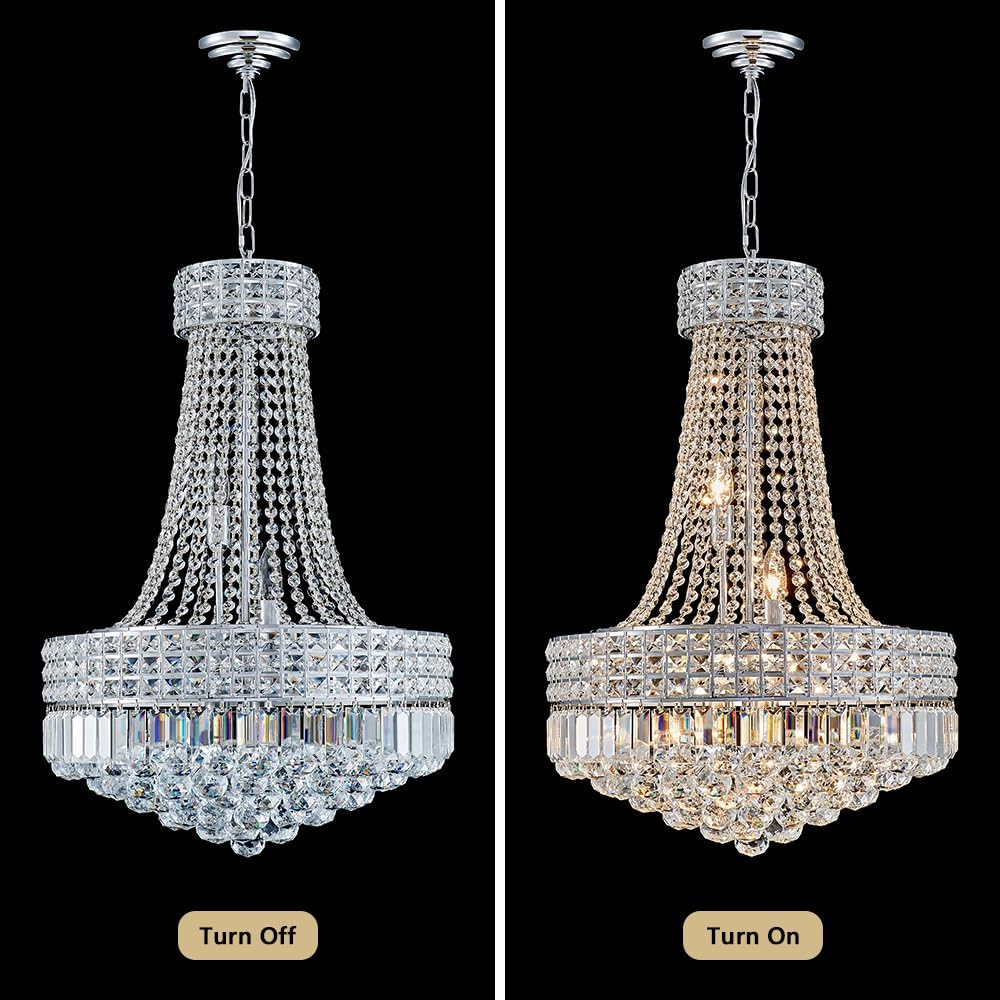 LIZZTREE Modern Empire Style K9 Crystal Chandeliers Light - D19.6 inch, 12 Lights Ceiling Haning Chandelier, Pendant Lighting for Living Room, Dining Room, Foyer,