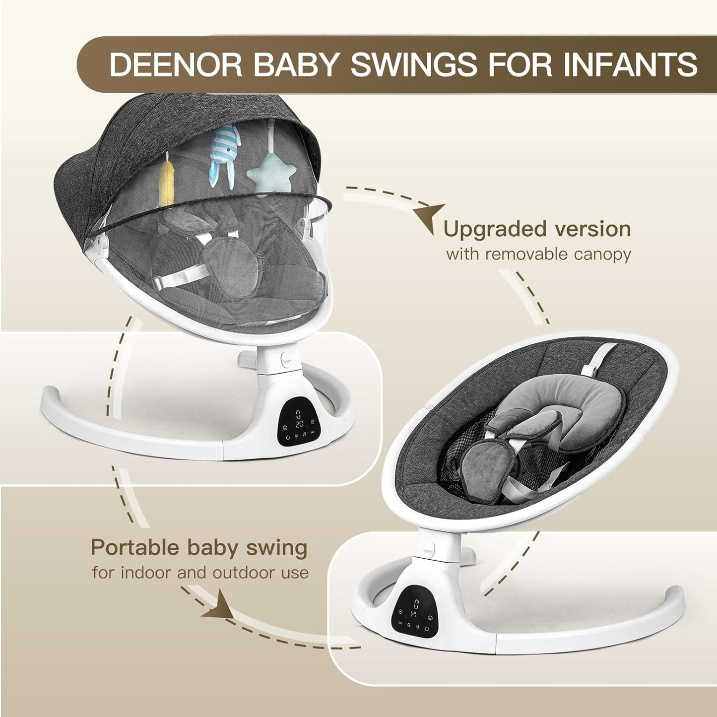 Portable Baby Swing,Infant Swing with 5 Sway Speeds - Modern Design Baby Swings for Infants to Toddler,Baby Swing for Newborns