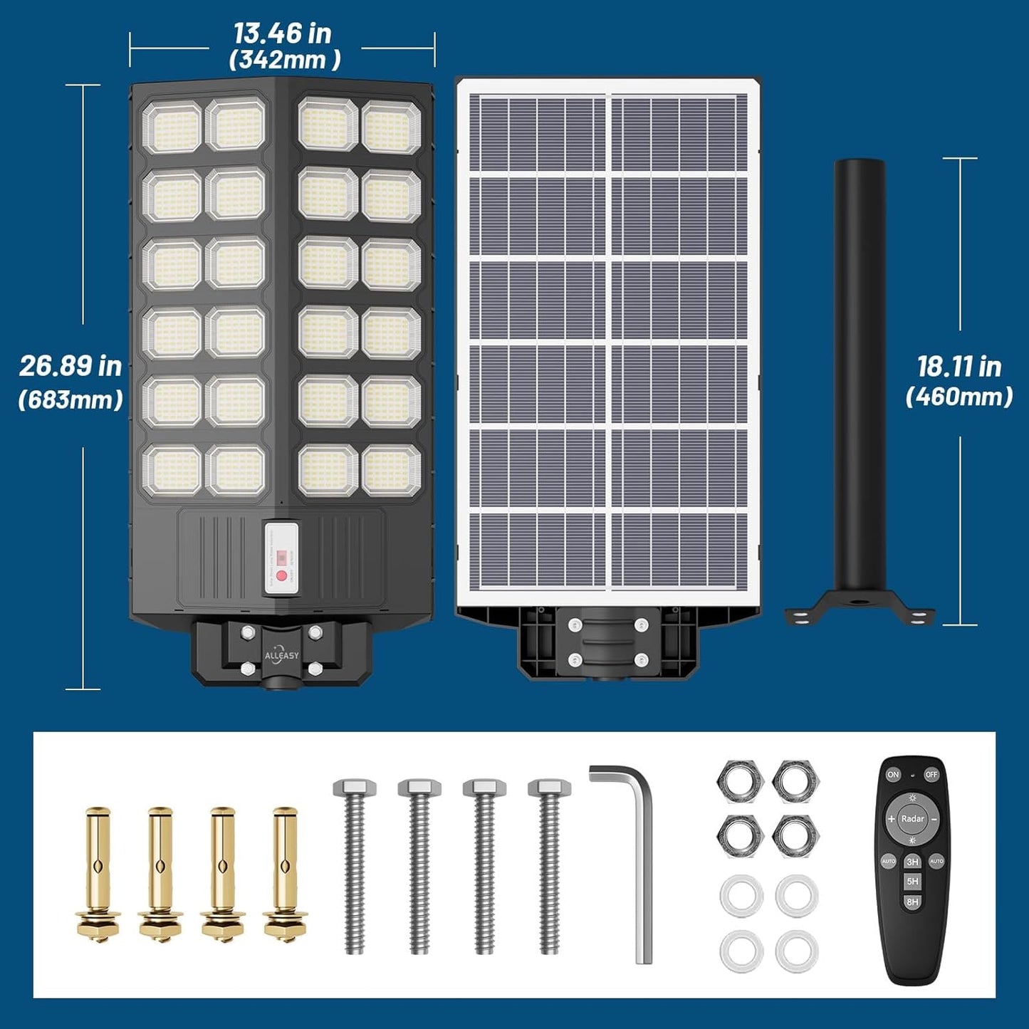 1800W Solar Street Light Outdoor Waterproof, 180000Lm Solar Parking Lot Lights Dusk to Dawn with Motion Sensor Remote Control, LED Security Flood Lights