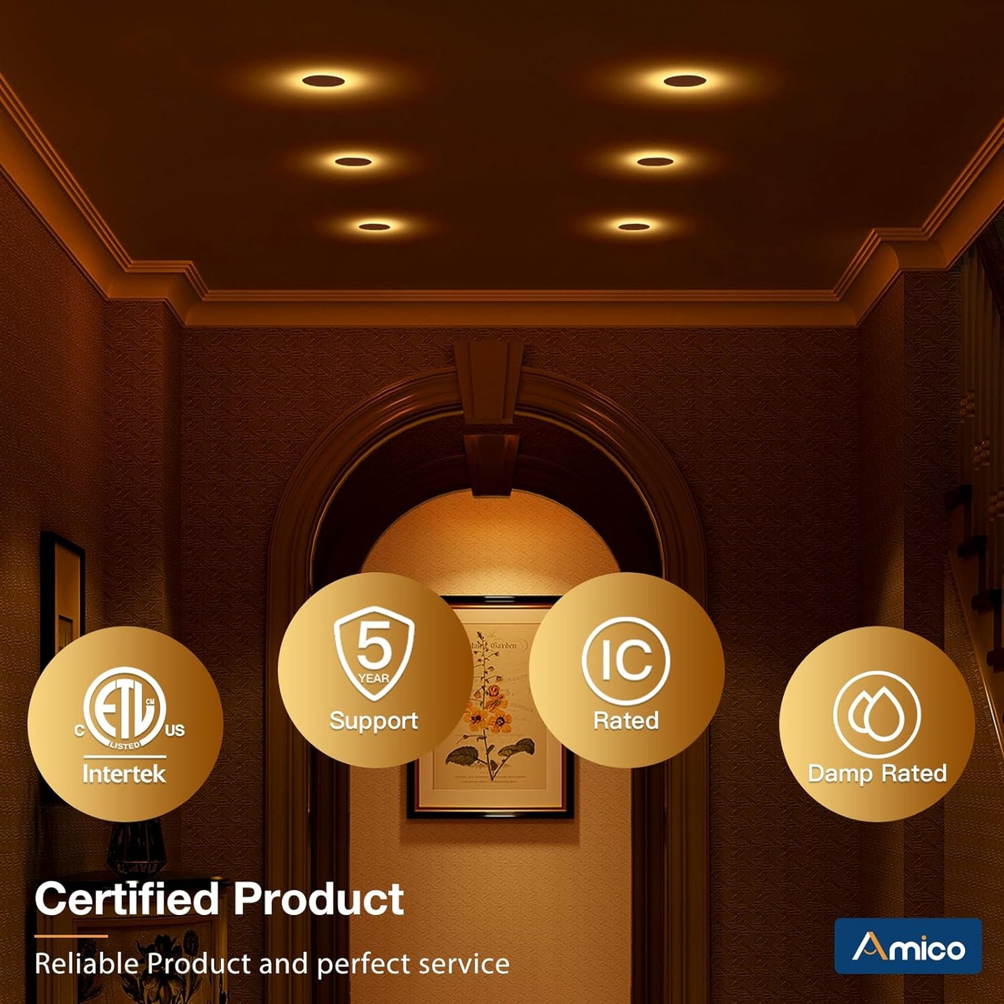 Amico 12 Pack 4 Inch 5000K LED Recessed Ceiling Light with Night Light, 5000K Daylight, Ultra-Thin Recessed Lighting, 10W=90W, 700LM, Dimmable Canless Wafer Downlight ETL&FCC