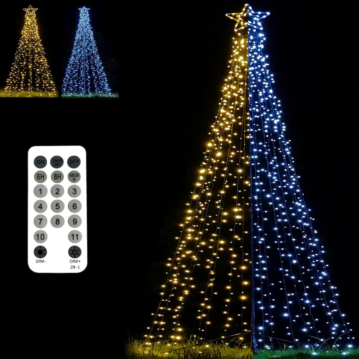 Outdoor Lighting Christmas Tree Lights Cone Tall Star Topped Artificial Christmas Trees Arbol de Navidad Outside Decor for Xmas New Year Holiday 7.8Ft WarmWhite/White