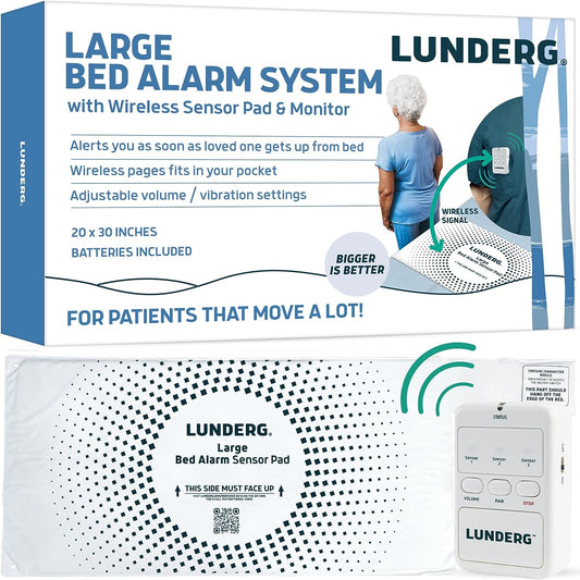 Lunderg Large Bed Alarm for Elderly Adults - Wireless Bed Sensor Pad (20 x 30) & Pager - Bed Alarm for Elderly Dementia Patients - Bed Alarms and Fall Prevention for Elderly