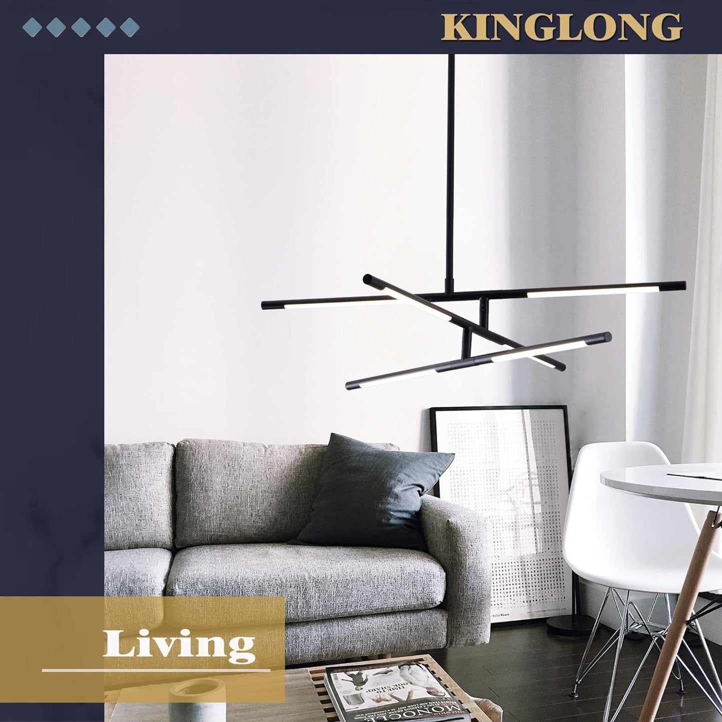 Kinglong Modern Led Chandelier Dimmable Fixture Black Suction and Sling Pendant Light,pluggable New Art Lamps Ceiling Light for Dining