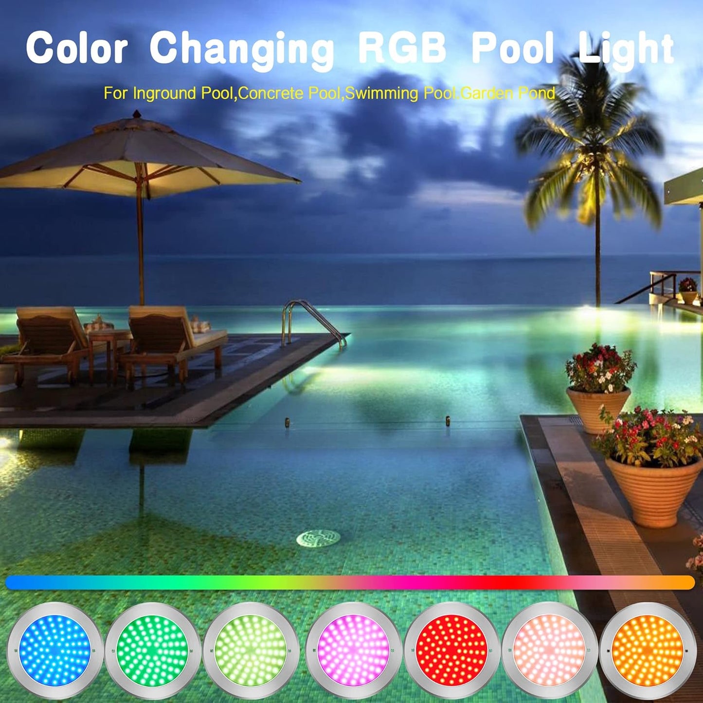 LED Pool Light with Control Kit,54 Watts LED Inground Pool Light Fixture Waterproof,Wireless Pool Light System,50Ft Cord Pool Light Fixture with Remote(Control included,Voltage Converter Includ