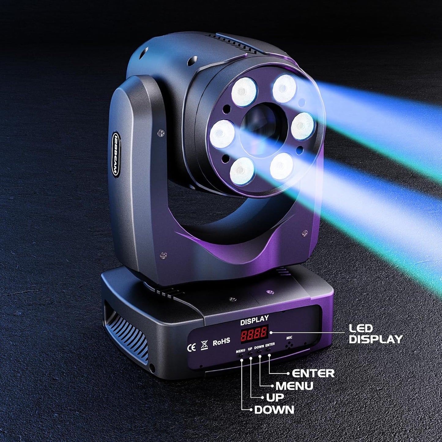 HOLDLAMP Moving Head DJ Lights 100W Moving Head Stage Light with 3-Facet Prism Gobos and 7 Colors Plus One Open LED Beam Lighting by Sound Activated DMX Control for Wedding Party Church
