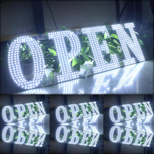 LemonNova 40"x14" LED Open Signs for Business Super Bright Unique Design White Open Sign with Hanging Installation for Window Stores Bar Hotel Shops Salon Restaurant Office (White, 40x14 inch)