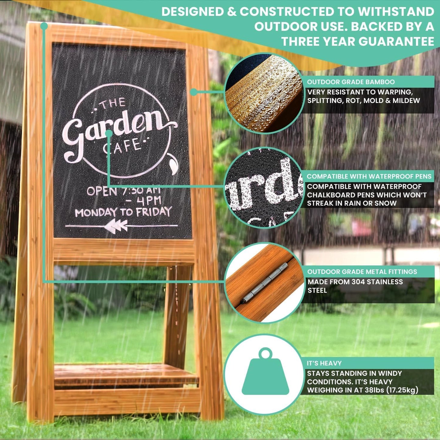 Weatherproof Outdoor Use A-Frame Chalkboard, Large Magnetic Sandwich Board Sign for Business, Sidewalk Blackboard for Rest