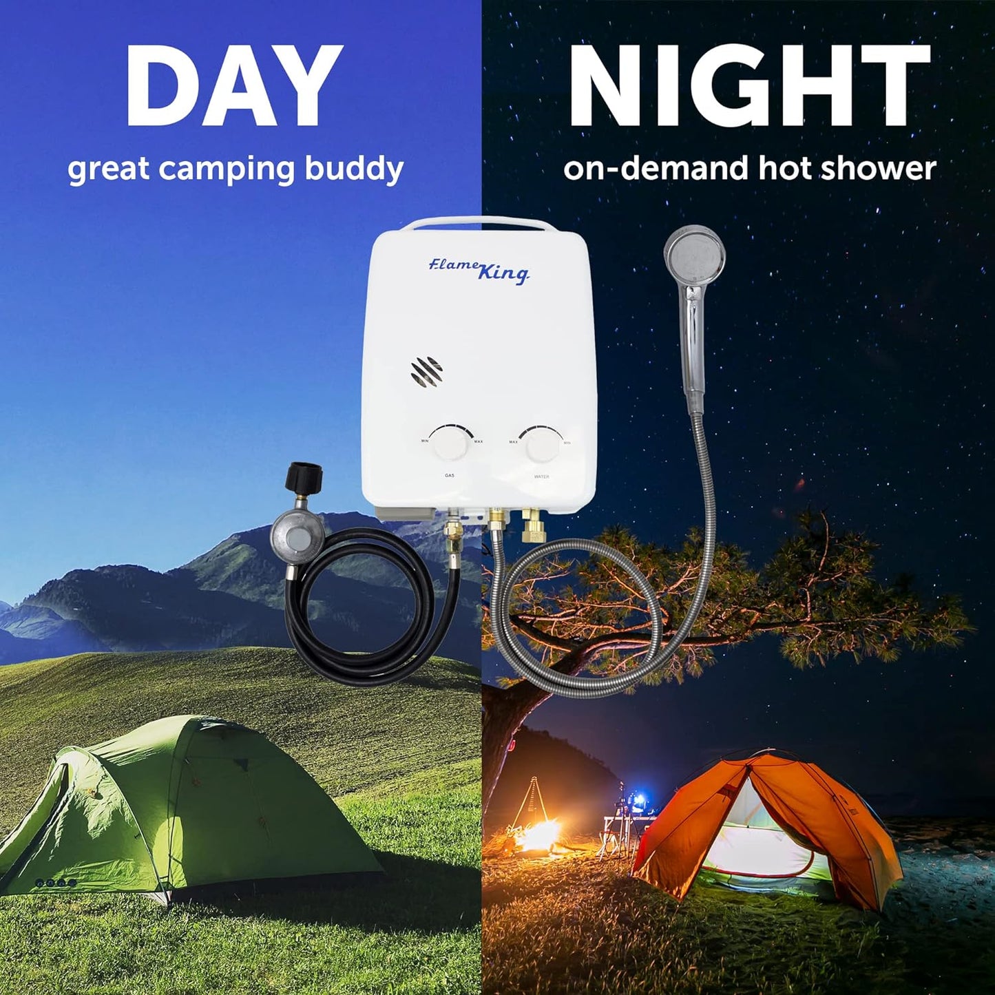 Flame King YSNAZ132 Portable Tankless Water Heater Propane Gas 5L 1.32GPM at 34,000 BTU, Outdoor Instant Hot Water Sho
