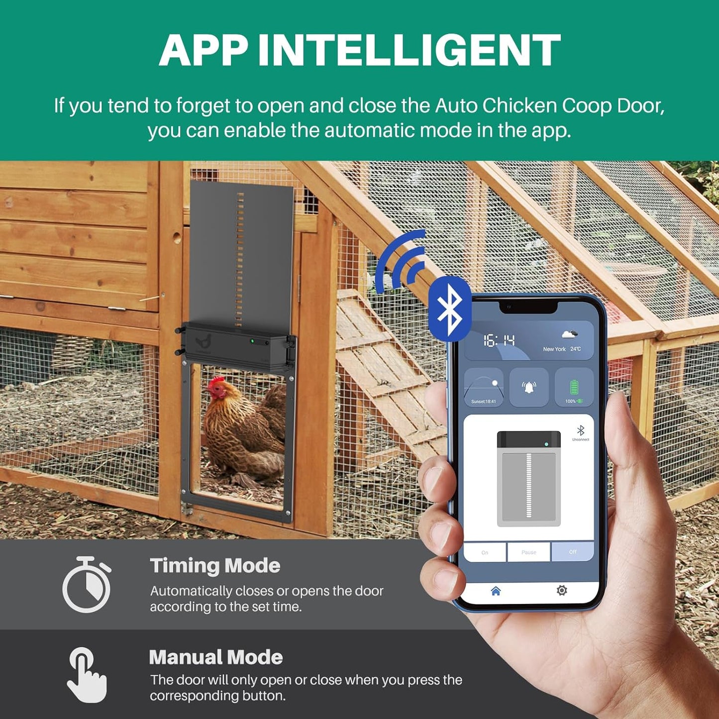 Automatic Chicken Coop Door,APP Settings, Bluetooth Connection, Timing Switch, Light Sensing Control