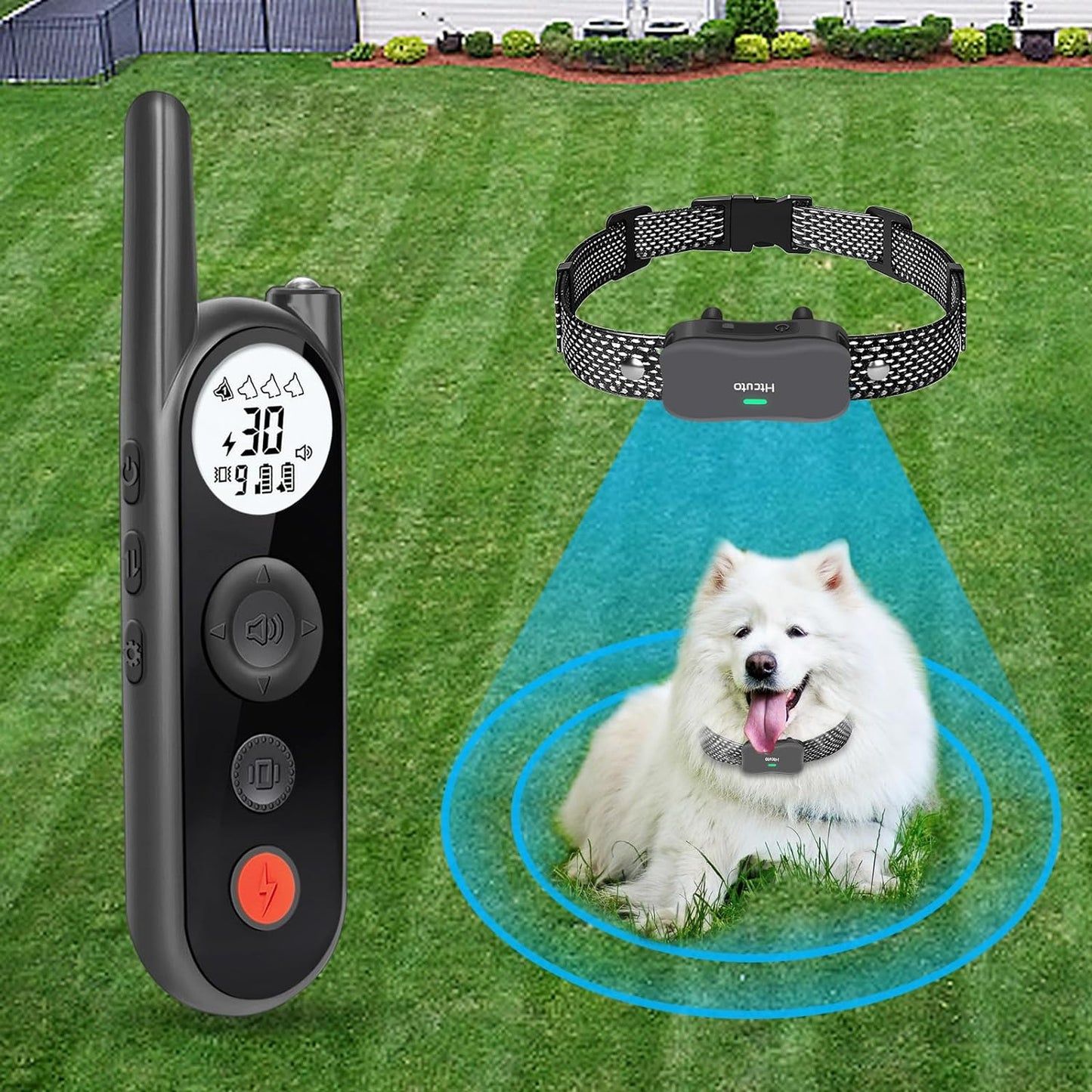 Htcuto Wireless Dog Fence, 6100 FT Electric Dog Fence with Remote, 365 Days Battery Rechargeable Pet Containment System for Dogs with IPX7 Waterproof, Vibration/Bee