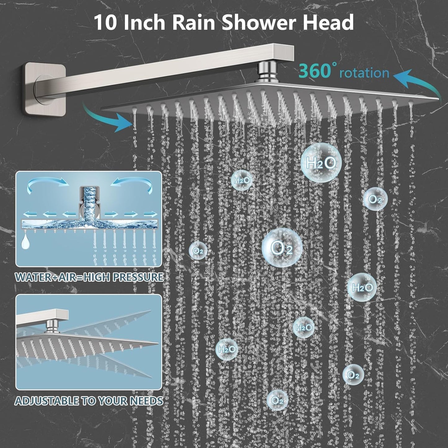 Baetuy 10 Inch Shower Faucet Set, Rainfall Shower System with High Pressure Handheld Shower Head and Square Fixed Shower Head,Spray Wall Mounted Rainfall Shower Fixtures (Brushed Nickel, 10'-Mo