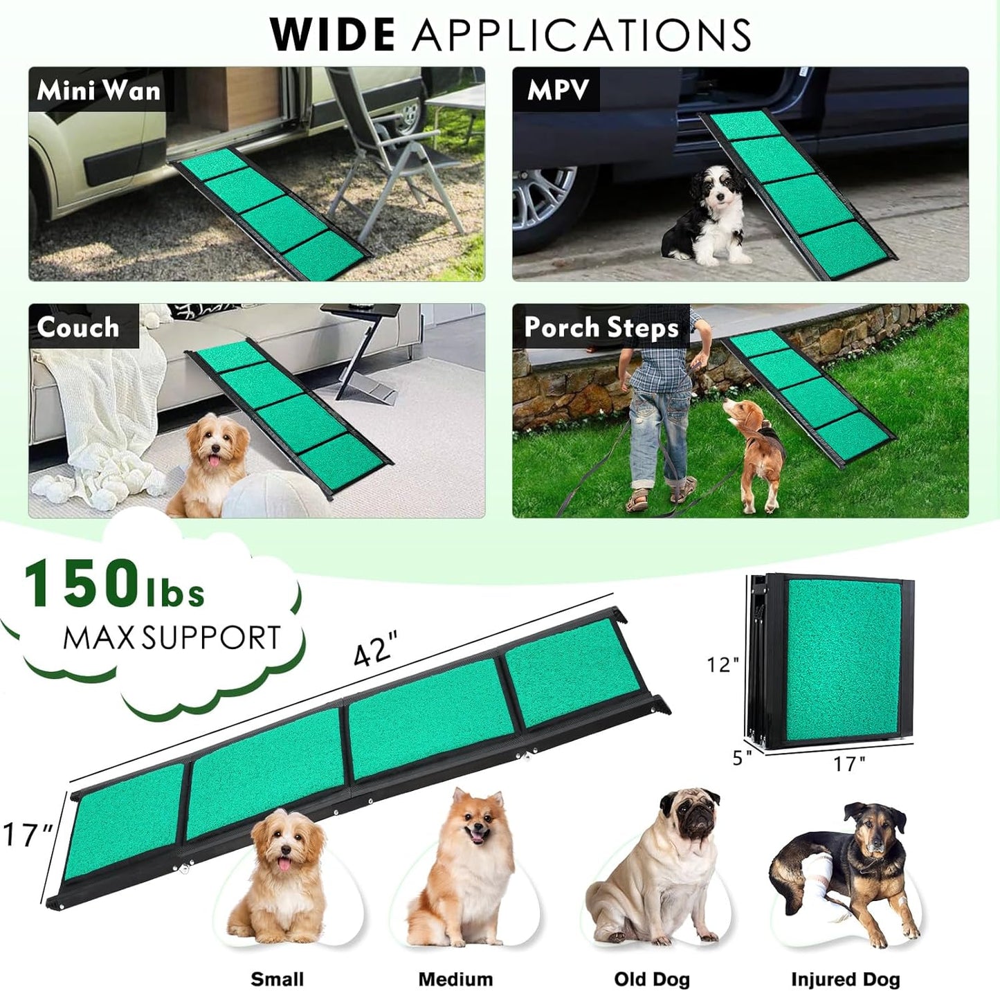 Maximum Length 71" & Width 20" Large Dog Car Ramp, Folding Dog Ramp with Anti-Slip Surface, Pet Stairs Ramp for Dogs to Get Into a SUV,Truck & Outdoor Steps, Extr