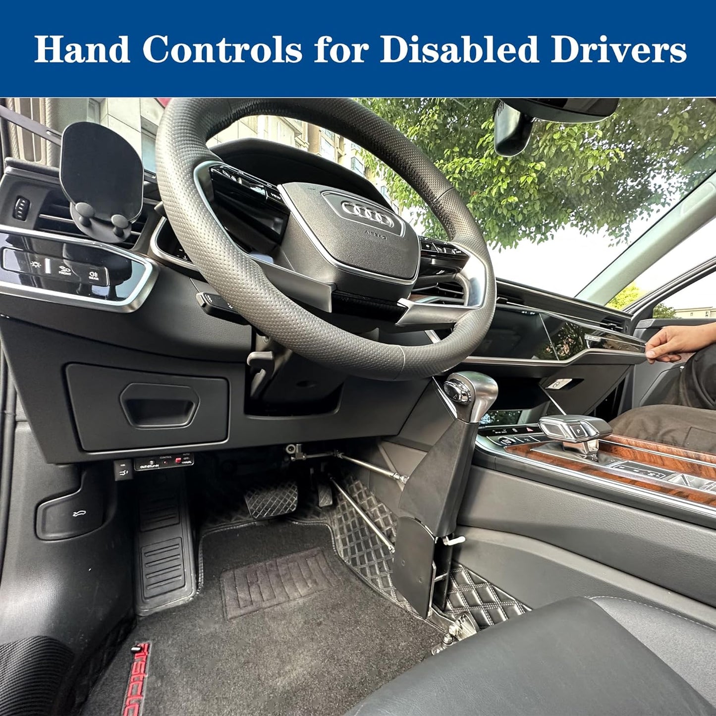 Hand Controls for Disabled Drivers, Handicap Driving Hand Controls Adjustable Aid Equipment, Car Handicap Vehicle Hand Controls/Brake Pedals Assist High-end Device Kit with Steering Wheel Spinners