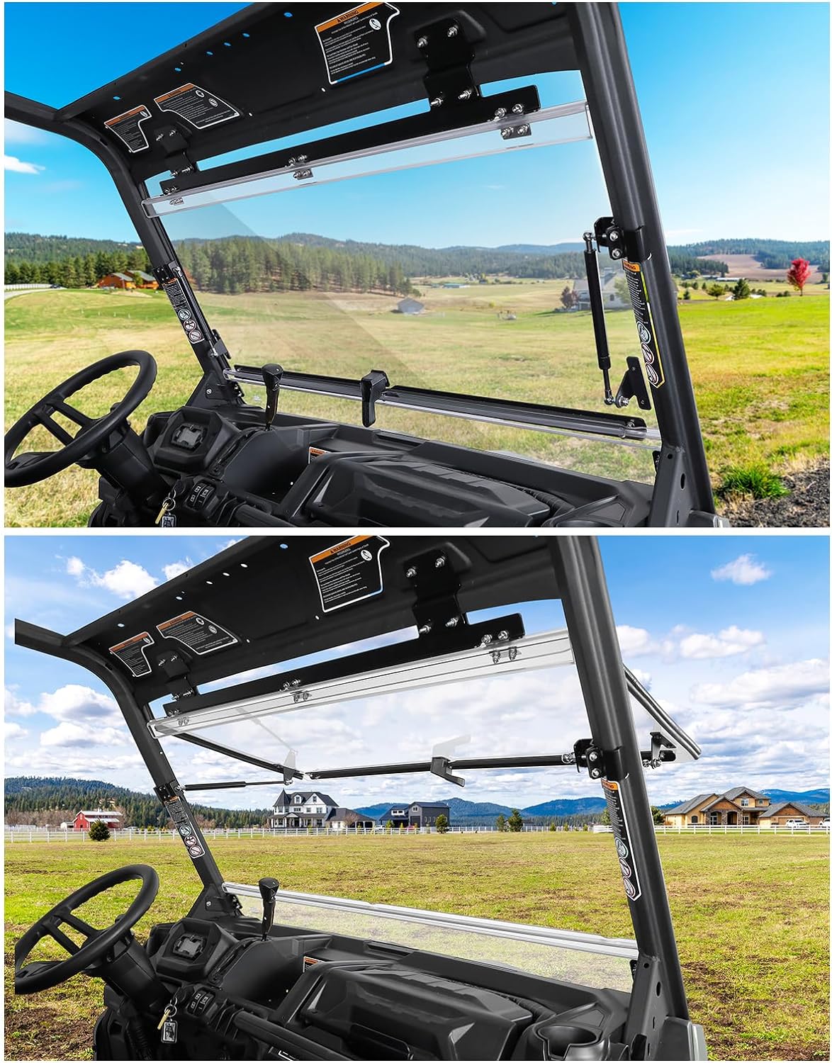 KEMIMOTO 3-in-1 Flip Windshield Front Windscreen Compatible with Can Am Defender HD5/ HD8/ HD10/ Max- 1/ 5" Thick Polyc
