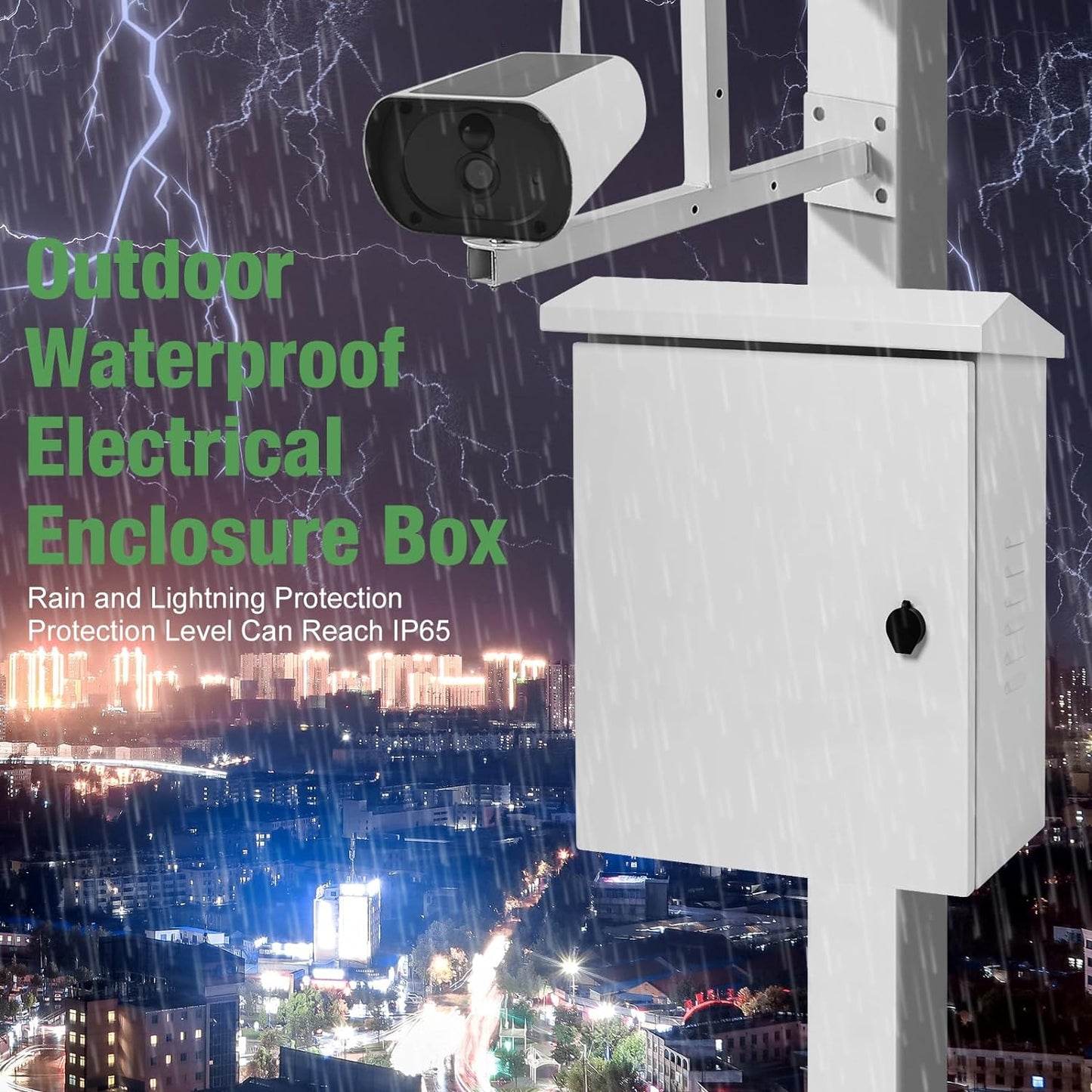 Yeaborn Outdoor Electrical Box 20'' x 16'' x 8'' One-Piece Ventilation Design Electrical Enclosure Box IP65 Waterproof Electrical Cabinet Street Light Box with Wall Hanging and Pole Mounting Parts