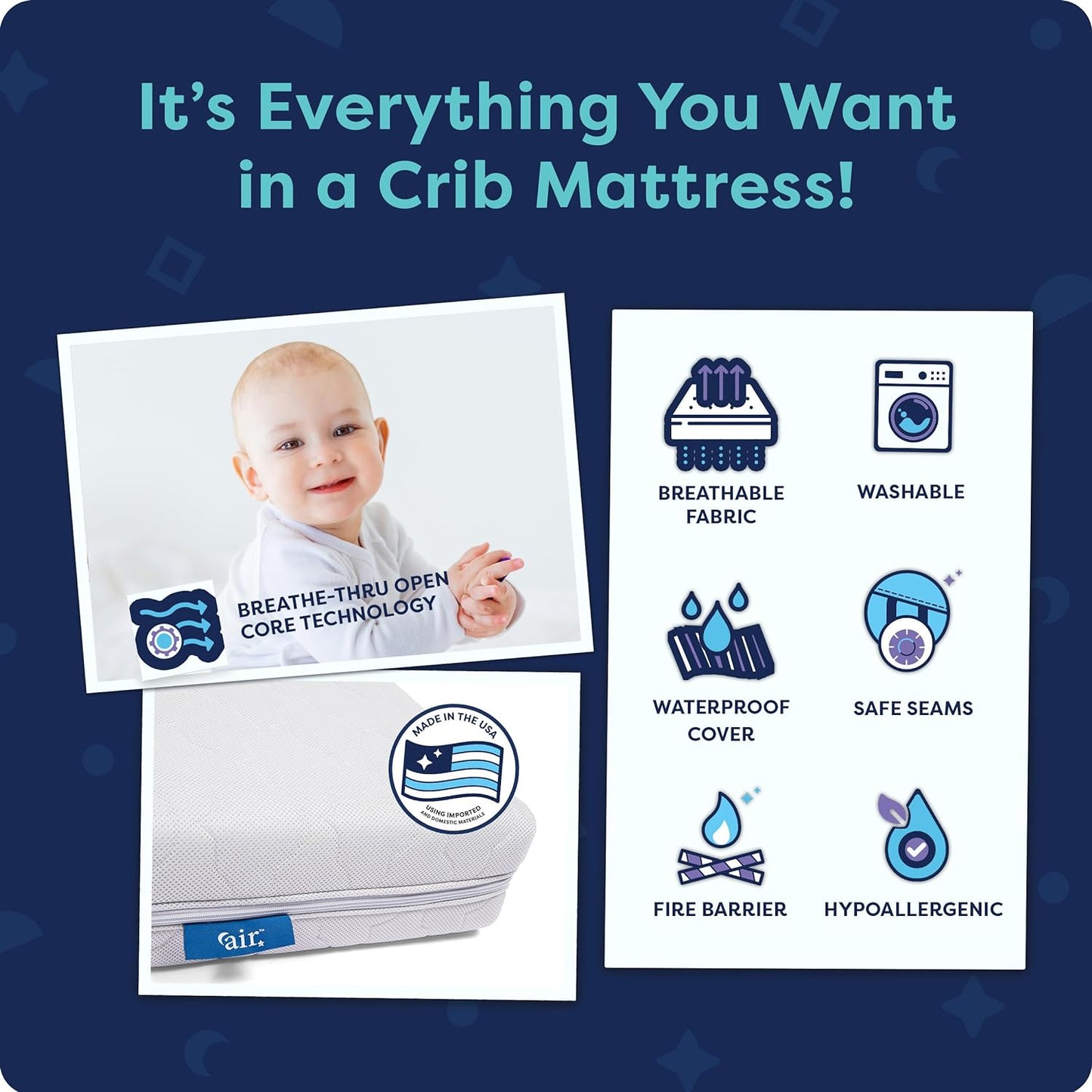 Moonlight Slumber Air Crib Mattress - Breathable Crib Mattress for Baby and Toddler - Innovative Breathe-Thru Open Core Technology for Infant Safety and Comfort - Dual-Sided, Waterproof, 5.5in.