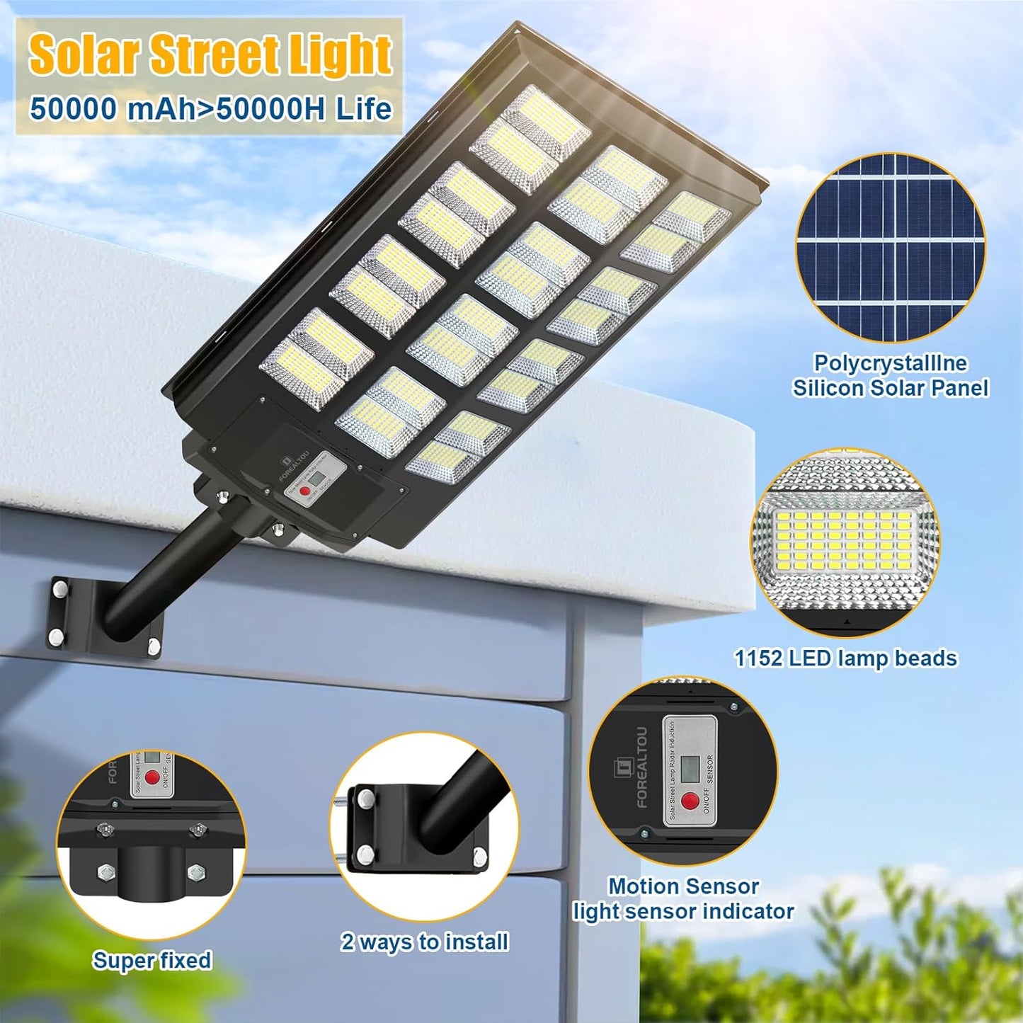 1600W Solar Street Lights Outdoor 8000K LED Solar Security Flood Lights Motion Sensor, 200000LM Dusk to Dawn IP67 Waterproof Solar Powered Outdoor Lights Lamp