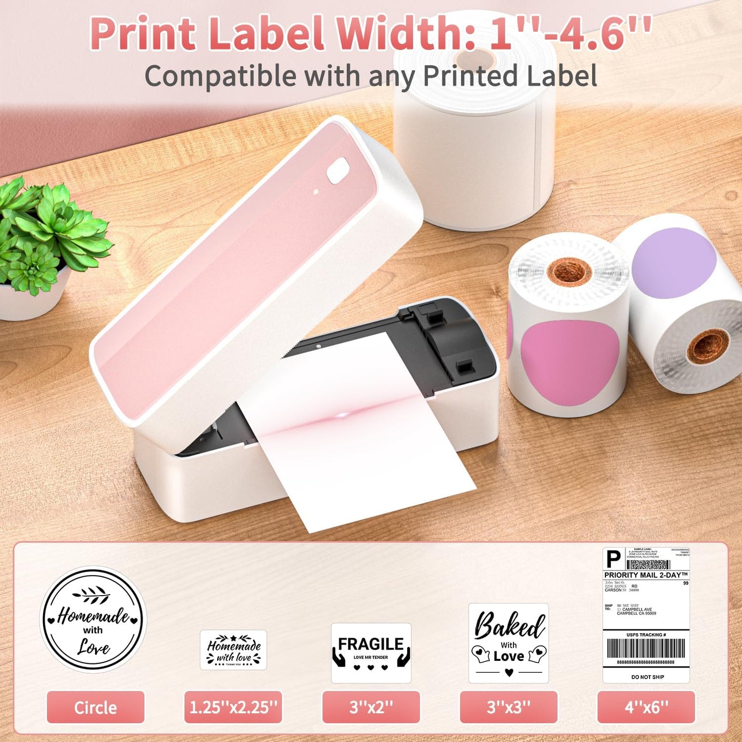 Bluetooth Thermal Label Printer 4x6, Shipping Label Printer for Small Business, High Speed Direct Thermal Label Printer, Compatible with iPhone, Android, Windows, Shopi
