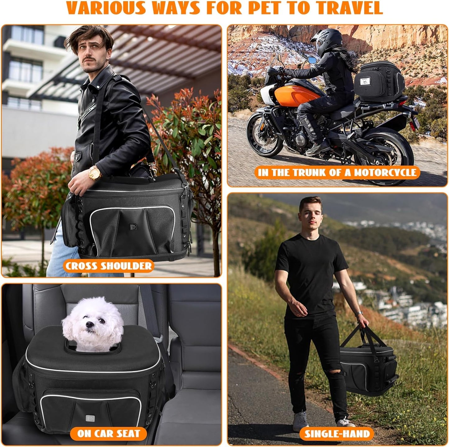 Eumti Motorcycle Dog/Cat Carrier Portable Pet Voyager Carrier Crate Travel Luggage Bags Load Capacity 20lbs for UTV/ATV Luggage Rack or Harley Touring Trike Model