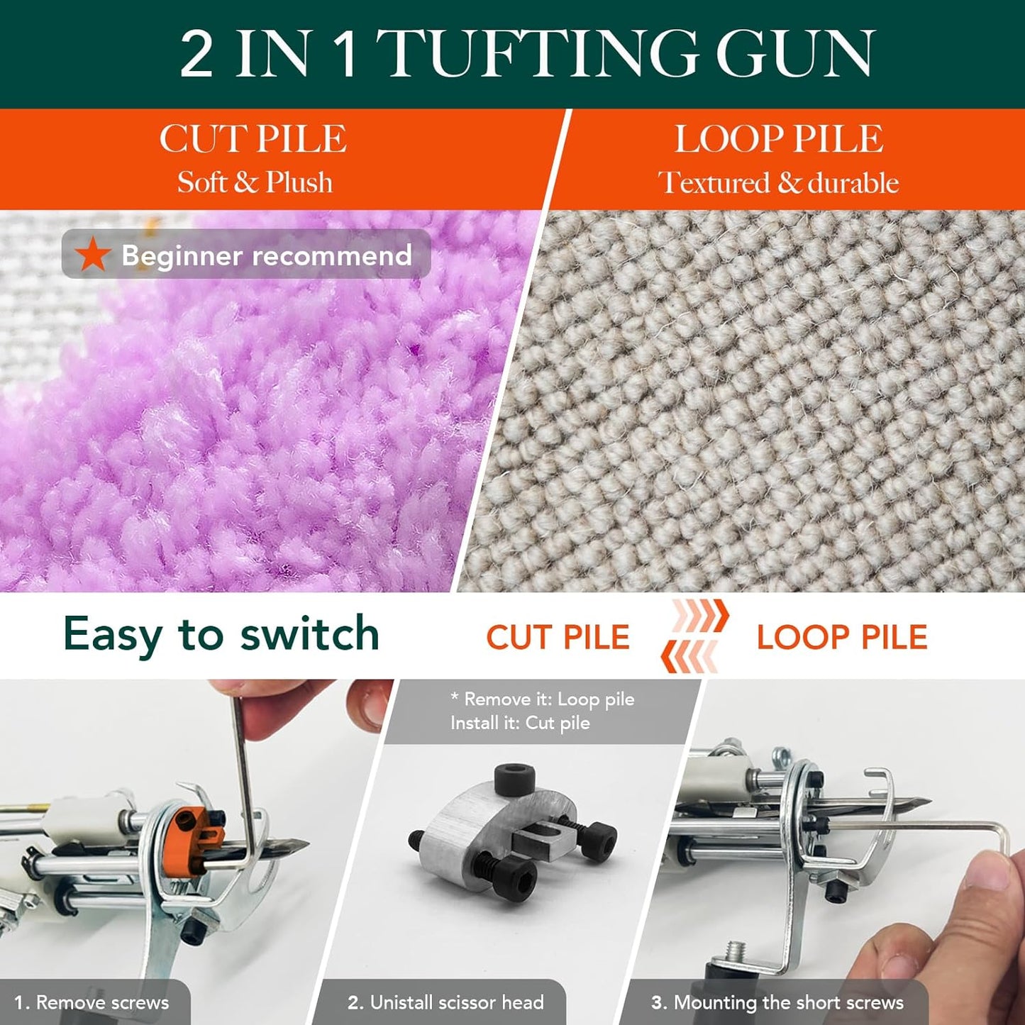 Tufting Gun Starter Kit - artufting Rug Making Kit, 2 in 1 Cut Pile & Loop Pile - Easy to Use Rug Tufting Kit for Craft Lovers, Crafting