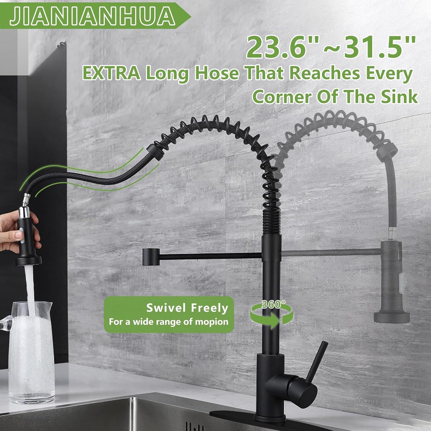 JIANIANHUA Matte Black Touchless Kitchen Faucet Motion Sensor Smart Kitchen Sink Faucet with Pull Down Sprayer Commercial Modern Single Handle Kitchen Faucets Black Movable Sensor Faucet (Black)