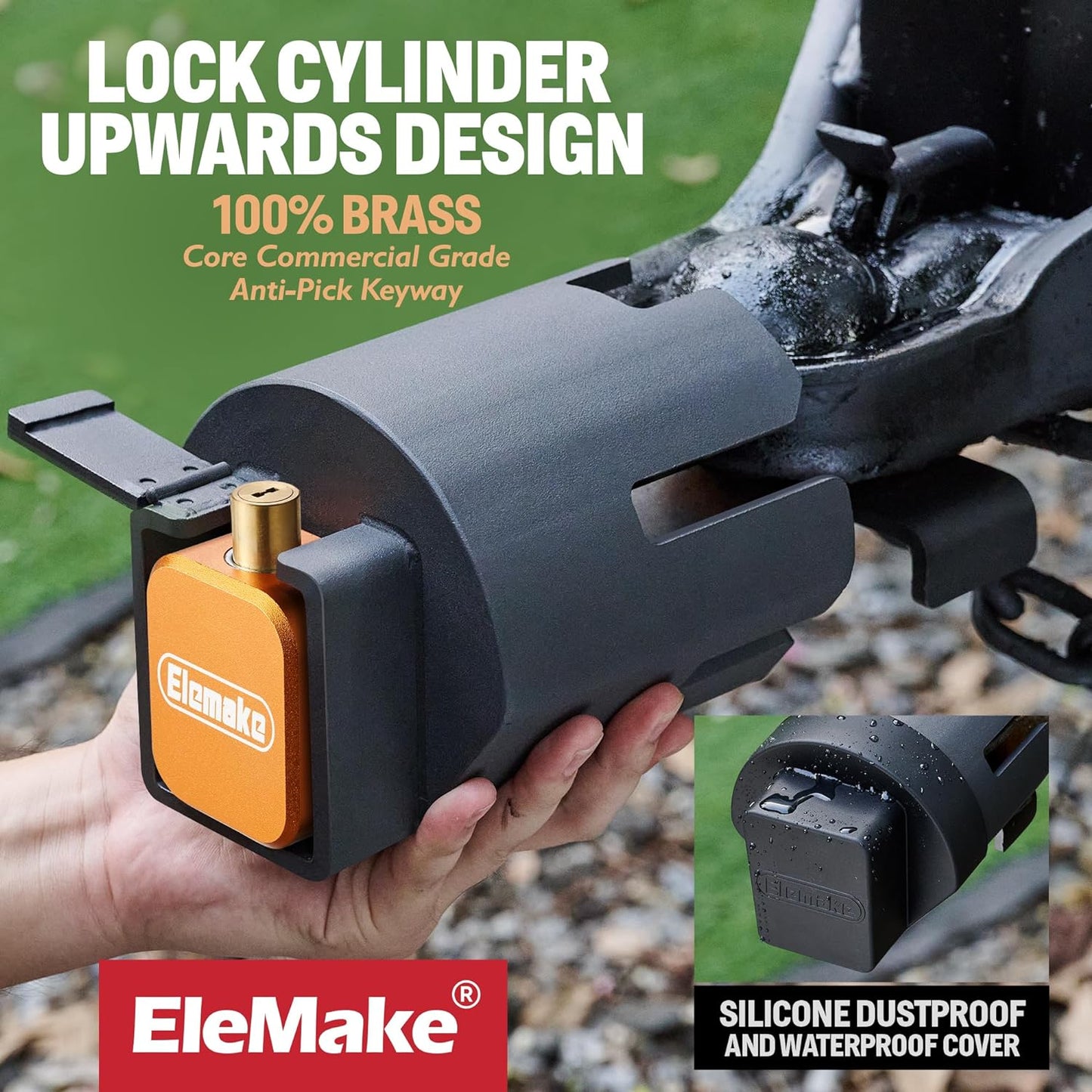 Elemake Trailer Lock - Trailer Coupler Lock Heavy Duty Fits 2 5/16' Couplers, Anti Theft Trailer Hitch Lock, 5/16'' Thick Solid Steel, Anti-pry Brass Lock Core, Secure f