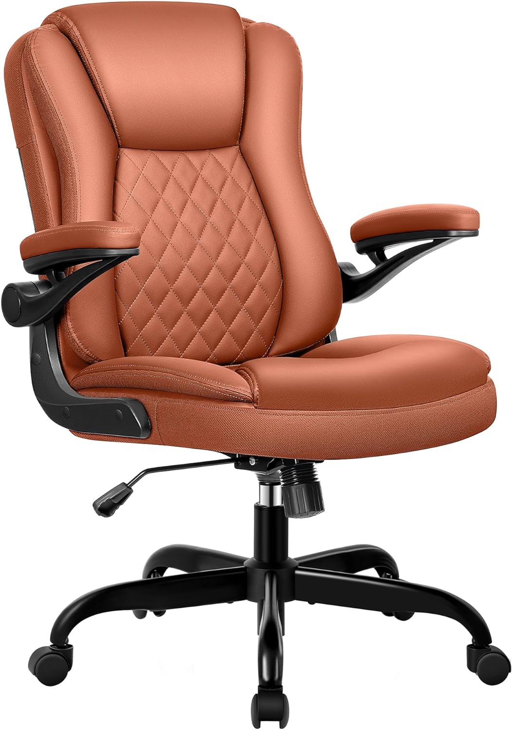 Office Chair, Executive Office Chair Ergonomic Leather Home Desk Chair Swivel Computer Task Chair with Lumbar Support and Flip-up Armrests Brown