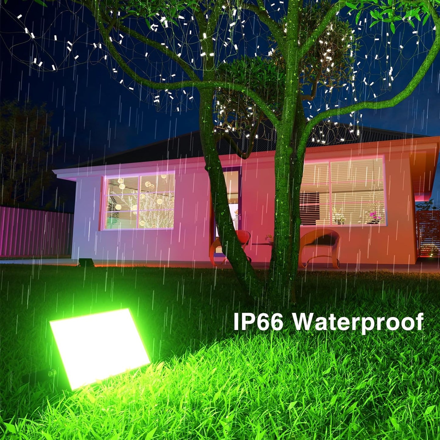 Onforu 4 Pack RGB LED Flood Light 500W Equivalent, DIY Color Changing Stage Lights with Remote, IP66 Indoor Outdoor Landscape Floor Strobe Light, Uplights for Christmas Event, Uplight