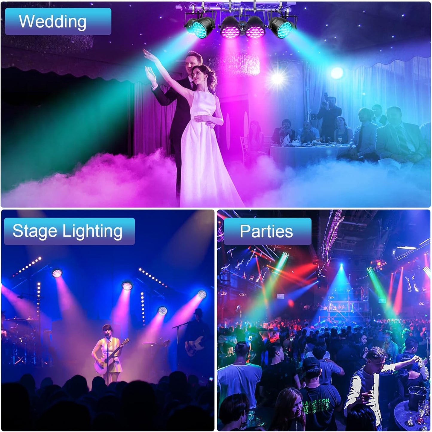 LED Par Light Motorized Zoom: 250W 4in1 RGBW High Power Professional Stage Par Light Sound Activated DMX Control Uplights for Events DJ Live Show Halloween Xmas Wedding Party Church Stag