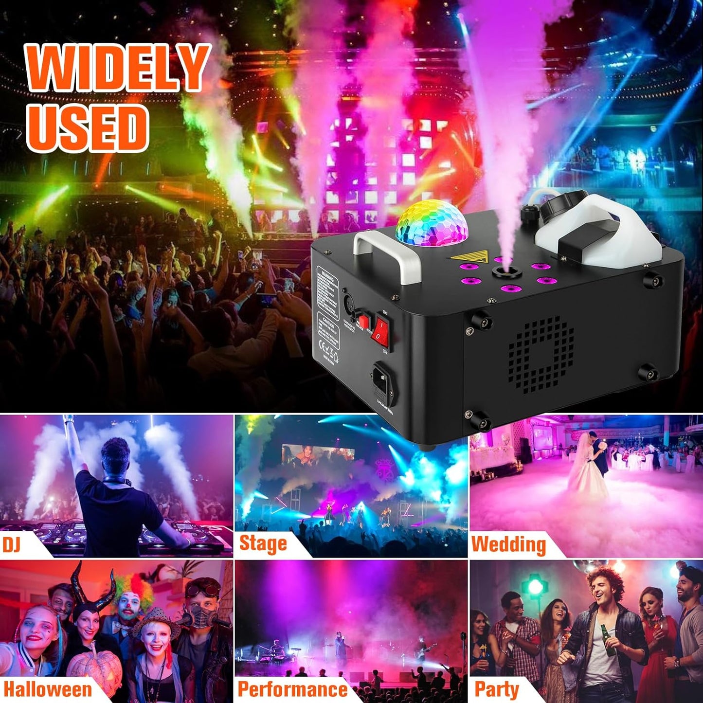 Stage Fog Machines DJ Party: 1000W Stage Smoke Machine Maker with RGB 6LEDs Par & Disco Ball Lighting Effects By Remote Control for Wedding Christmas Halloween Music Dance Live Show Decora