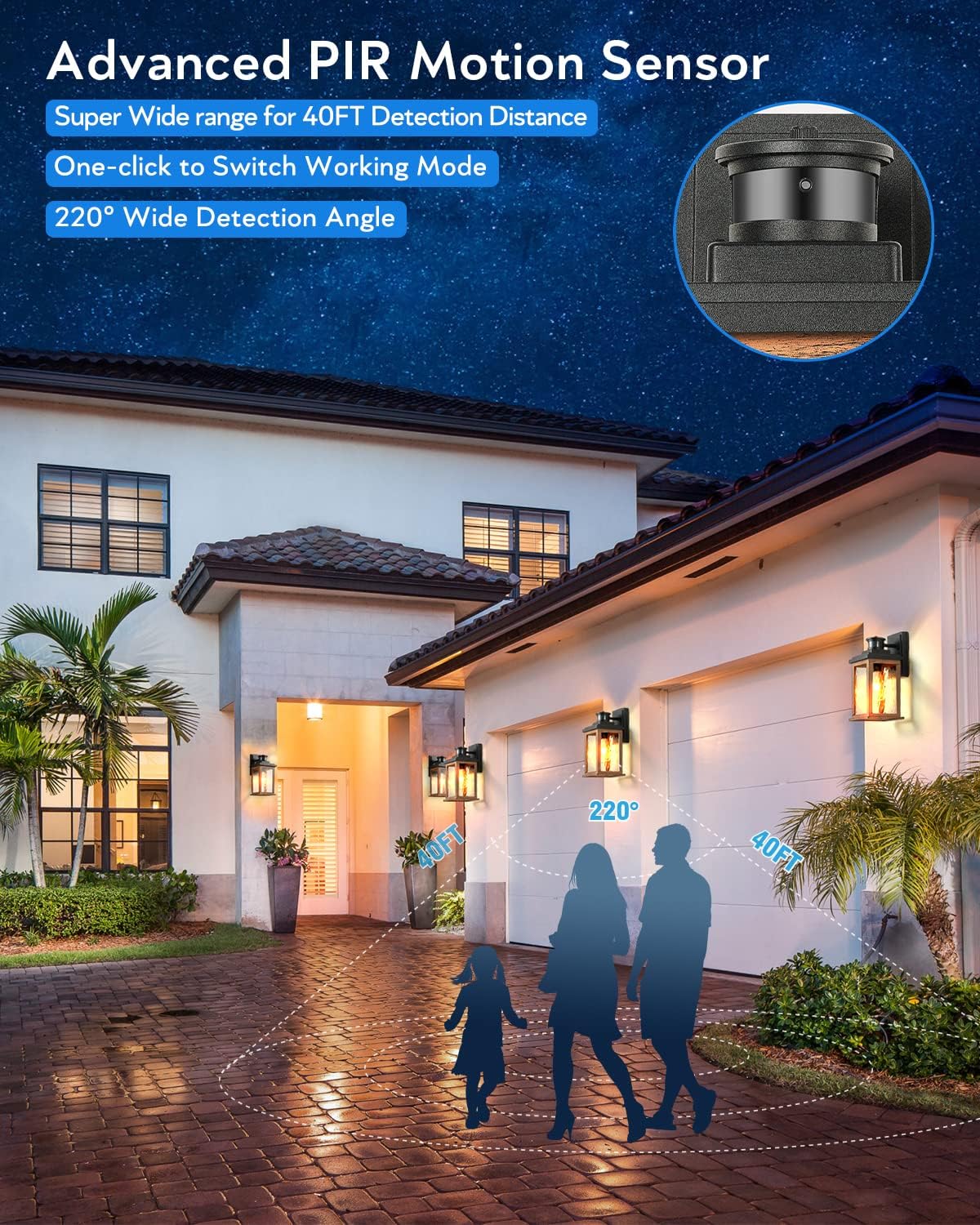 VIANIS Motion Sensor Outdoor Lights, Dusk to Dawn Outdoor Lighting for House, Wood Grain Garage Lights, Lantern Wall Mount, Waterproof Porch Sconce for Entryway, with Anti-Rust, Weather Resistant
