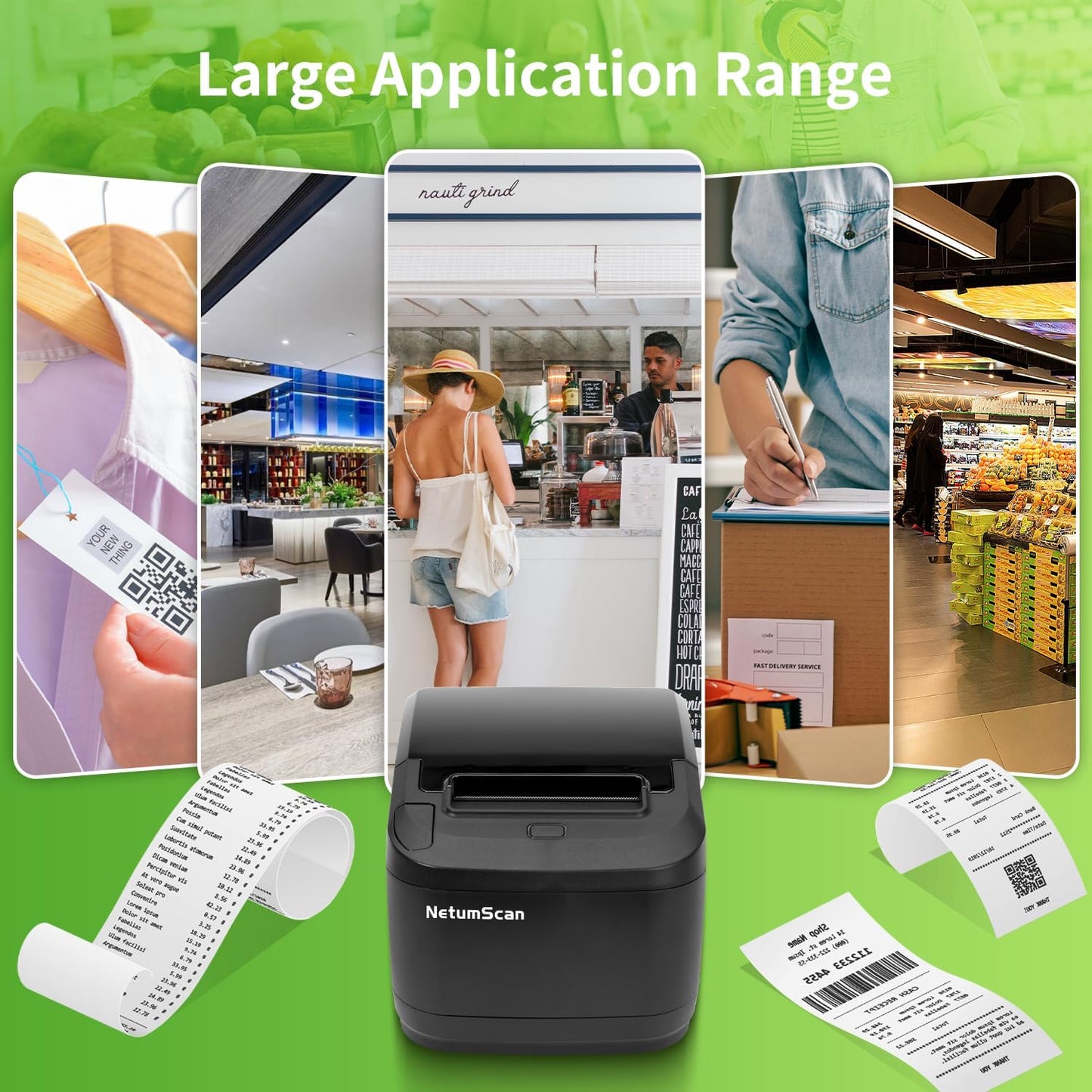 80mm Thermal Receipt Printer, USB POS Printer with Auto Cutter Cash Drawer, USB Serial Ethernet Interface Support Windows/Mac/Linux, Restaurant