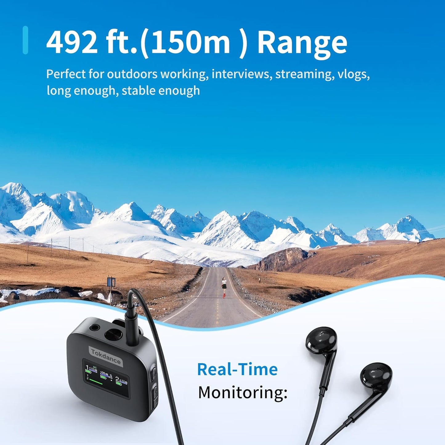 Tokdance 2 Pack Wireless Lavalier Microphone,Lossless Sound,Noise Cancellation,492 ft.(150m) Range,30H Battery,Lapel Mics for YouTube/Tiktok/Live Streaming/Vlog/iPhone/Camera/Android