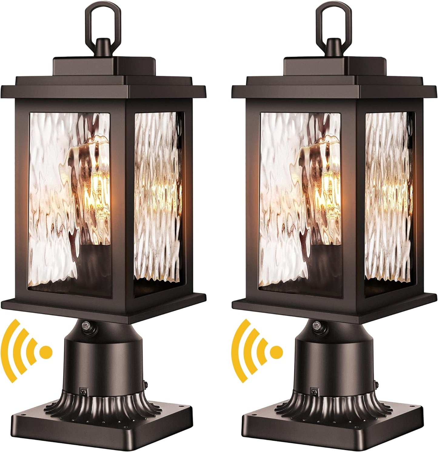 VIANIS Oil Rubbed Bronze Outdoor Post Lights 2 Pack, Dusk to Dawn Light Posts for Outside with Pier Mount Base, 100% Aluminum Body with Tempered Ripple Glass, ORB Column Mount Light (Bronze)