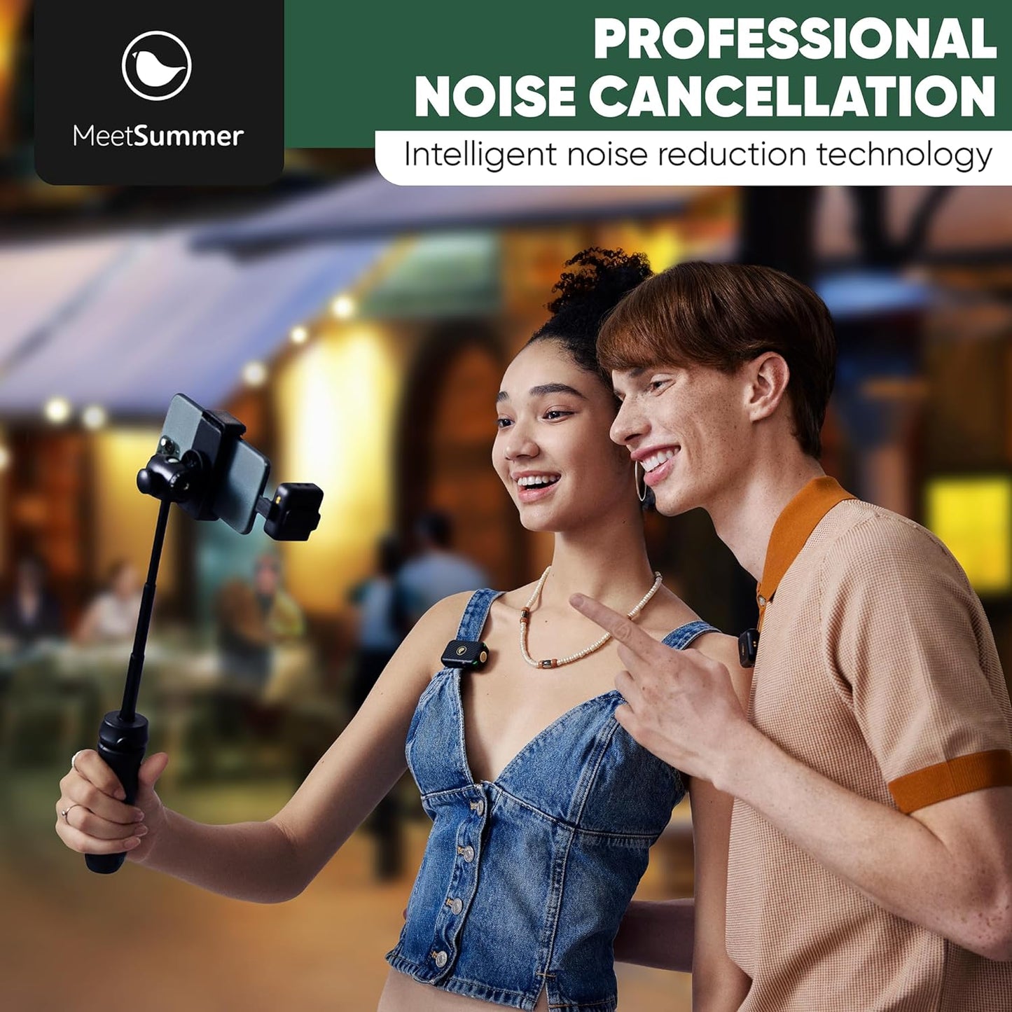 MeetSummer X1 Wireless Lavalier Microphone,Pro Noise Cancellation, Wireless Microphone for PC,Cameras/iPhone/Android/Live Streaming, Record Interview, Easy to Use for Vlogs,Carbon Black