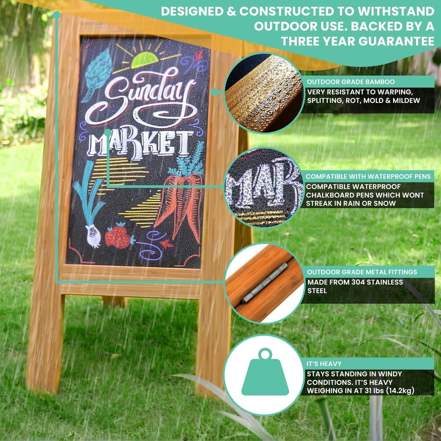 Weatherproof Outdoor Use A-Frame Chalkboard, Large Magnetic Sandwich Board Sign for Business, Sidewalk Blackboard for Rest