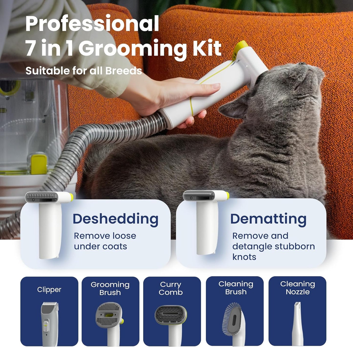 PAWSPIK GromingPro Rx Pet Vacuum Cleaner, Direct Handheld Control, 7 Pet Grooming Tools, 6 Suction Levels for Pet Hair, Large 2.2L Dust Bin, for Home Clea