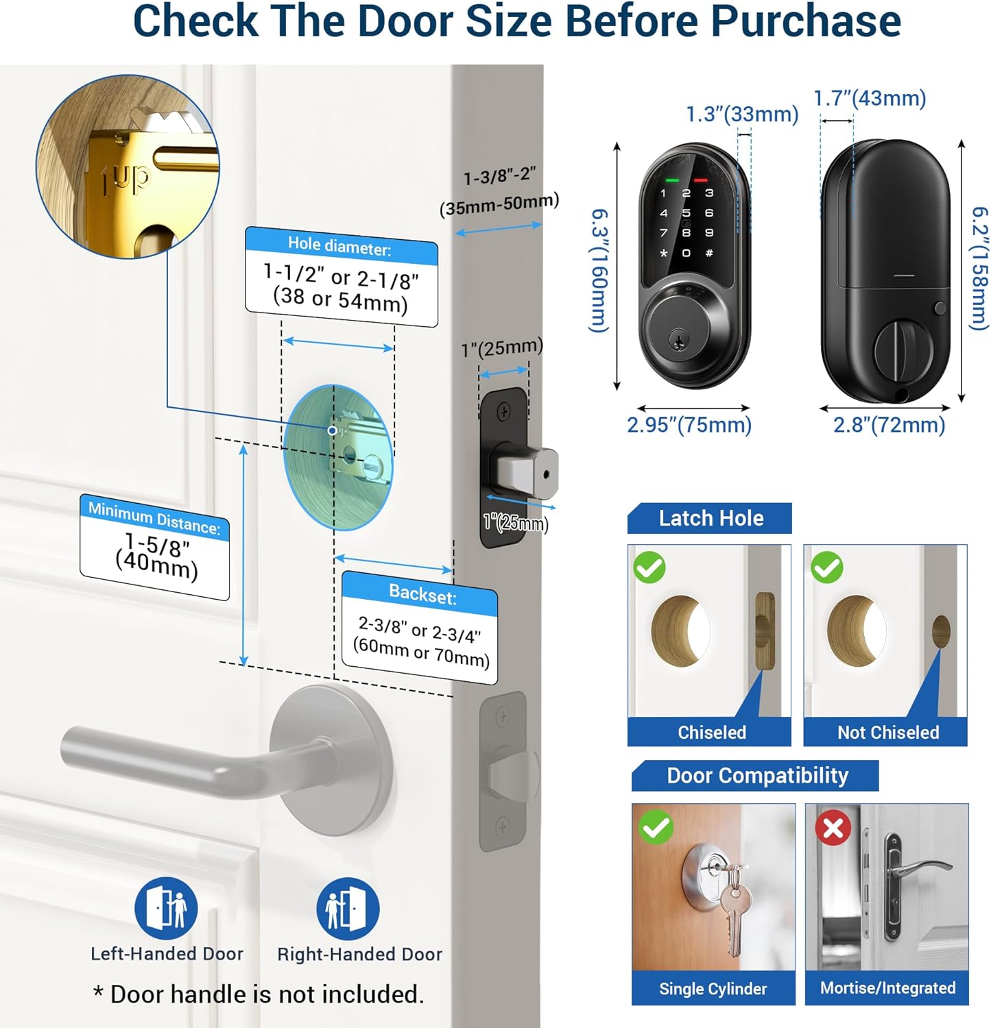 Smart Lock, Keyless Entry Door Lock, Smart Locks for Front Door with App Control, Electronic Digital Auto Lock with Touchscreen Keypad Set, Smart Deadbolt, Easy Install, Matte Black