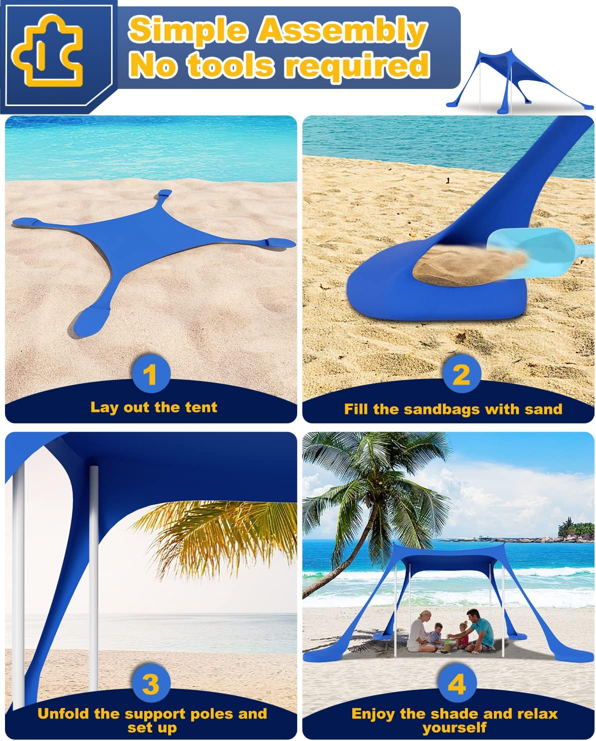 Fuairmee Beach Tent Sun Shelter, 10x10FT Beach Tent Sun Shade Canopy UPF 50+ UV Protection, Easy Set Up Pop Up Outdoor Shade with Portable Carrying Bag