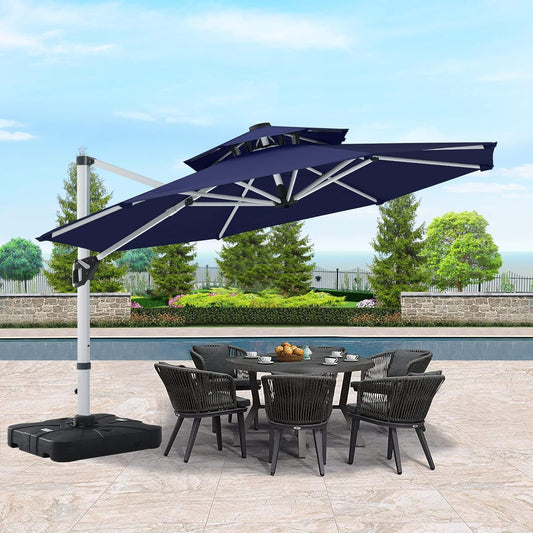 ABCCANOPY 11FT Cantilever Patio Umbrella Double Top Round Umbrella Outdoor Offset Umbrella with 360 Rotation,Navy Blue (POLYEATER-Ro, Navy Blue, 11FT)