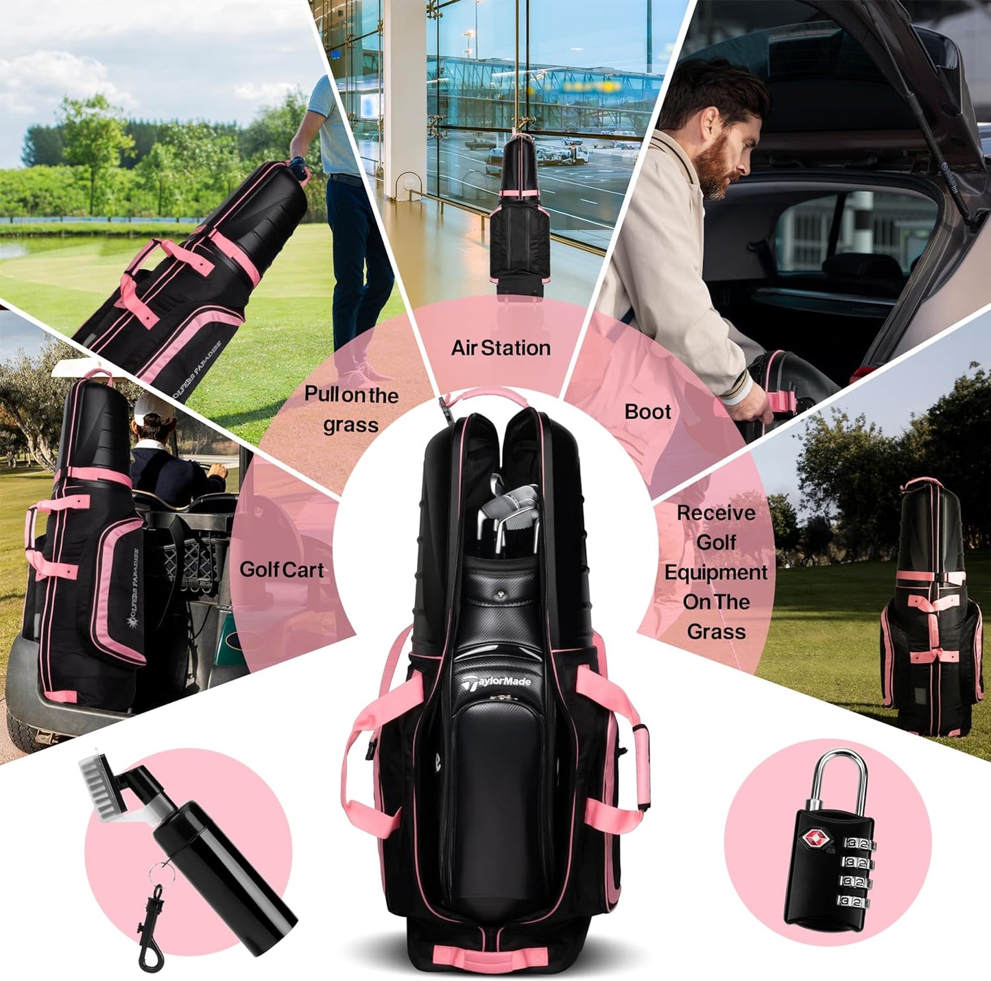 Hard Case Golf Travel Bag - Golf Travel Bag with Wheels & ABS Hard Case Top for Airlines with Password Lock, Easy to Maneuver