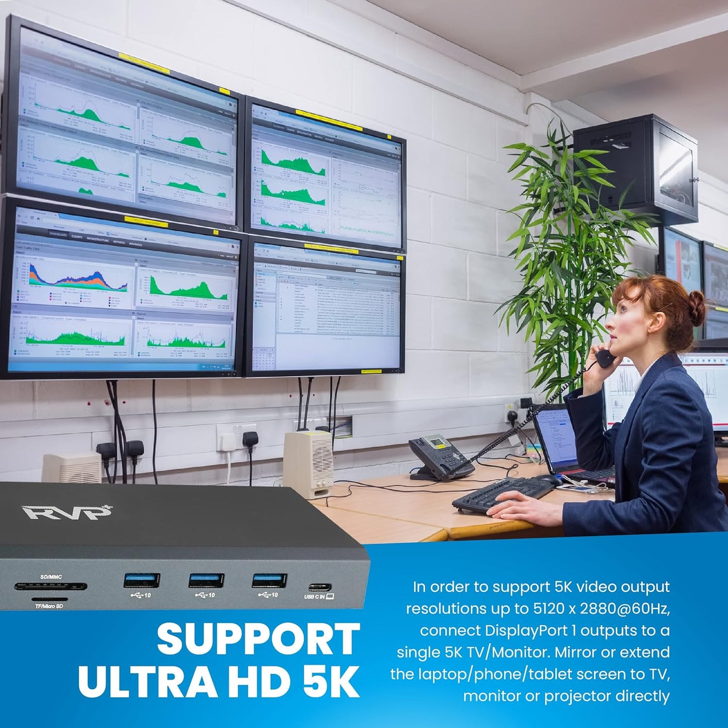 RVP+ Docking Station, 14-in-1, Dual-Display Monitors- 4K HDMI (2X) & DisplayPort (2X), 5Gbps USB-C-A Data Transfer(3X), 100W Laptop-Charging, Gigabit Ethernet, Audio with Power Supply - (RVP-6908X4)