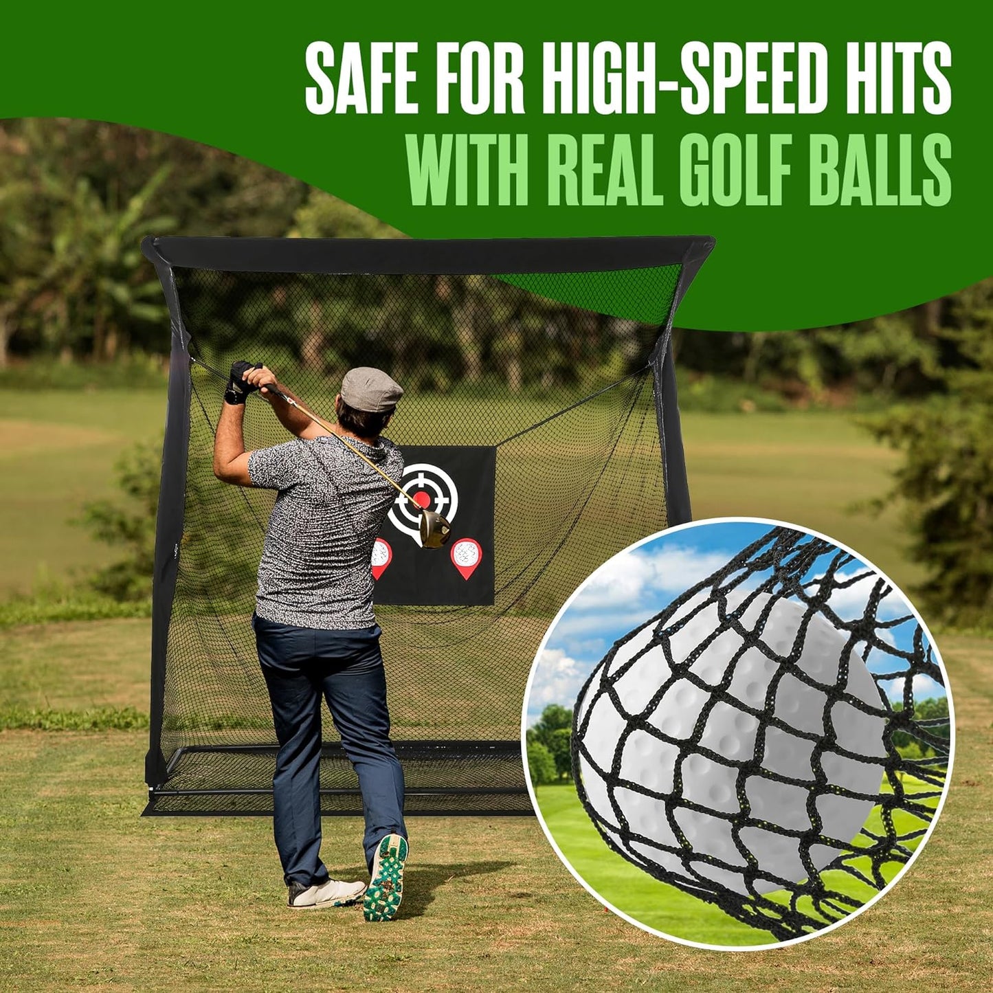Houseables Golf Net, Golf Practice Net, Golf Hitting Net with Targets, 8.2ft x 8.2ft x 3.1ft, Golf Nets for Backyard Driving, Golf Netting, Golf Driving Net, Golf Ball Net f