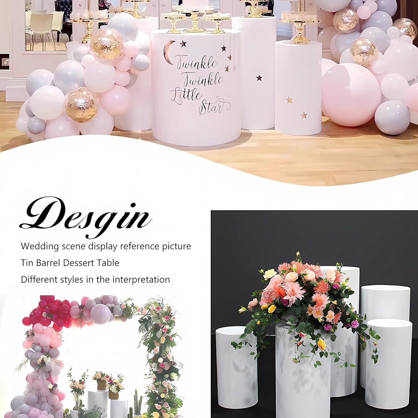 3Pcs Round Event Decor Cylinder Pedestal, Stands for Parties Art Decor Stand Wedding Plinths Pillars White for Trinkets Flowers Candles 23.6''(L),21.6''(M),19.6''(S)