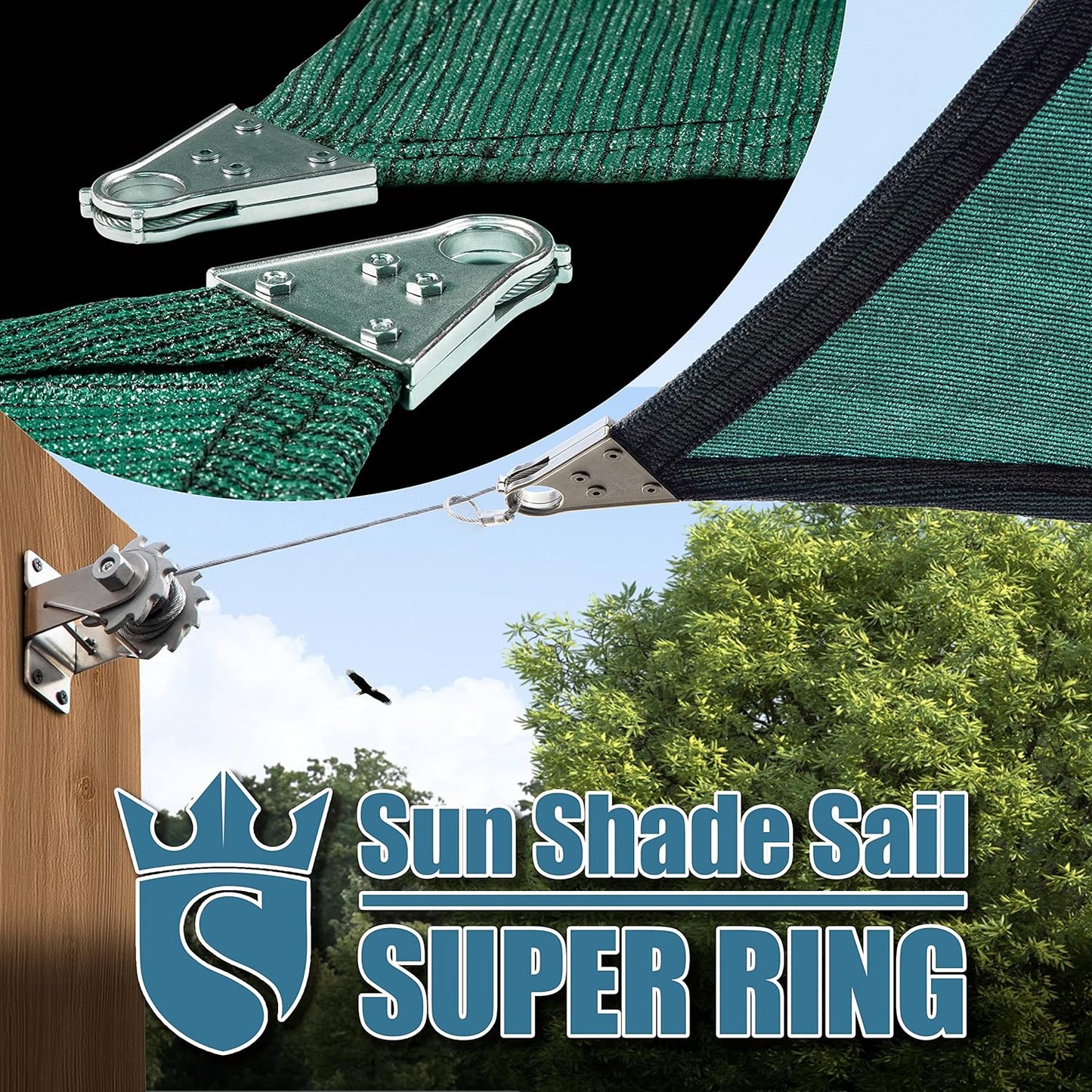 Royal shade 22' x 24' Green Rectangle Super Ring Sun Shade Sail Canopy RSTAWS, Heavy Duty Durable Structure, Reinforced Corners & Edges, 260 GSM